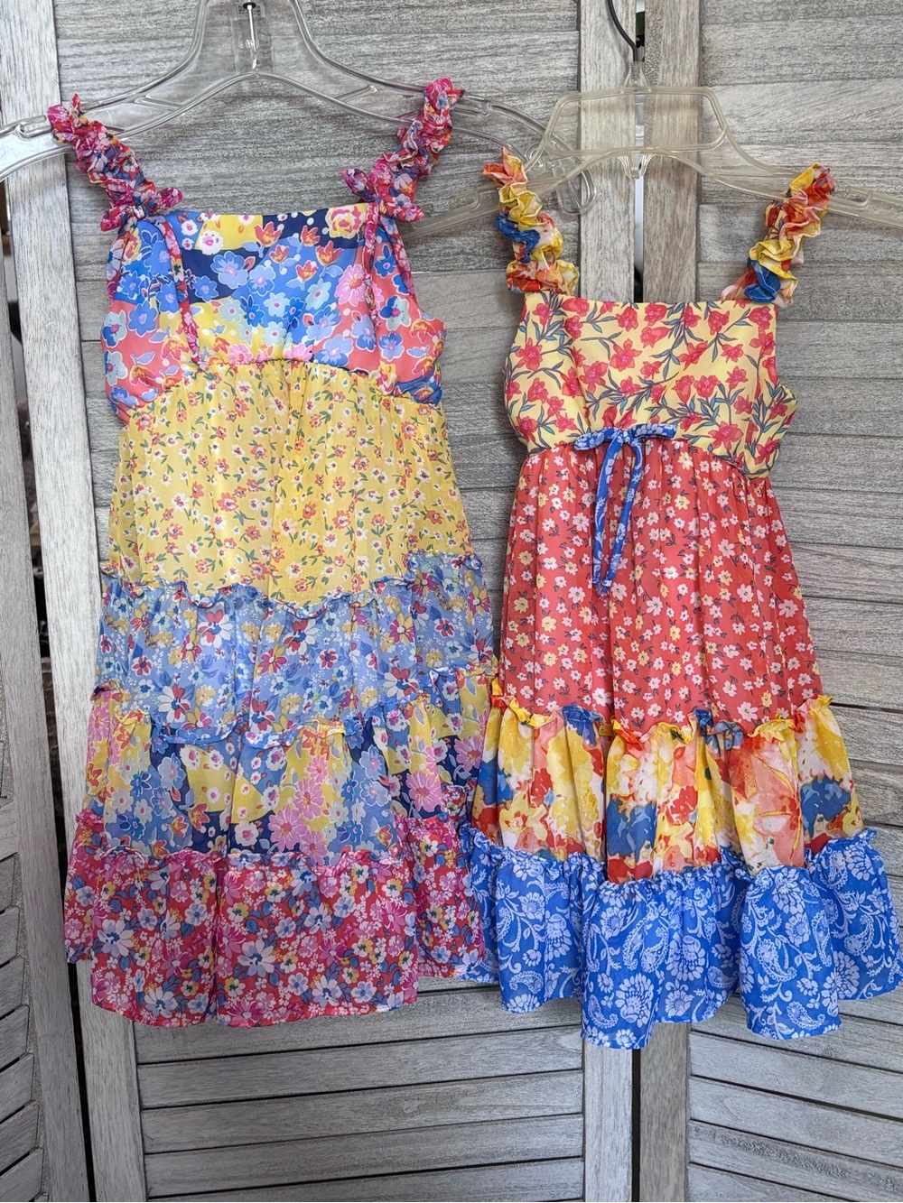 “LOT OF TWO” Jona Michelle Sister Match Multi-Color Floral Sundresses SZ 3T & 4T
